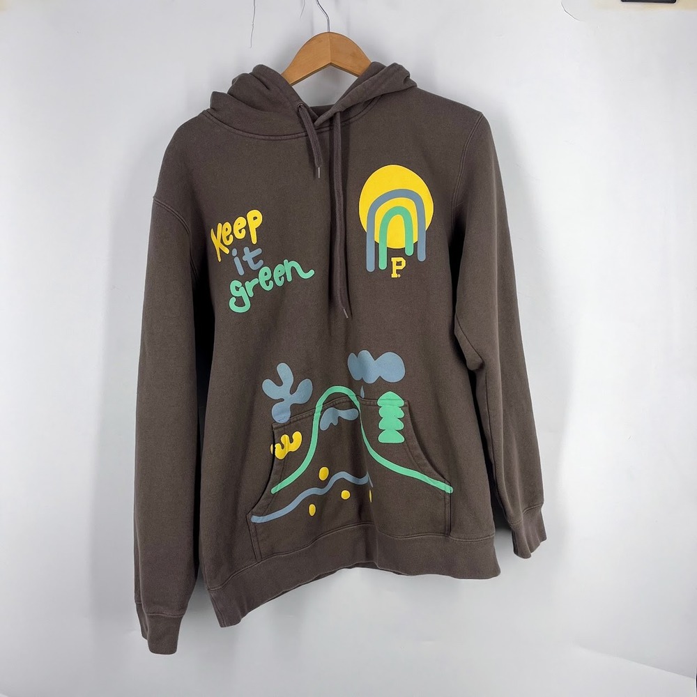 Portland Gear Keep It Green Graphic‎ Hoodie Mens Large Brown Nature Sweatshirt